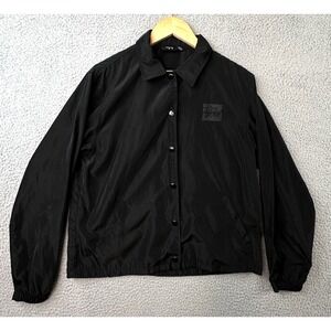 Vintage Stussy Stock Link Logo Cropped Coach Jacket Black Womens Medium Spellout